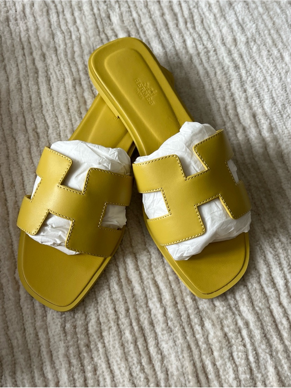 Hermès Jaune imperial Yellow Leather Oran Slide Sandals